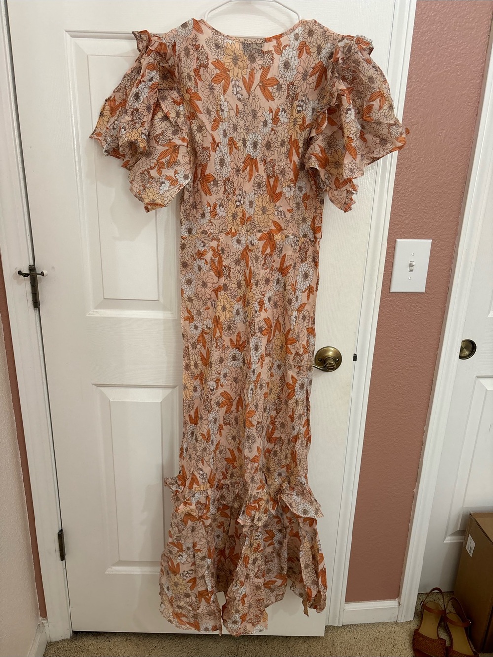 NWT J. Crew Collection Floral Maxi Dress - Peachy Orange with Flowers - Picture 3 of 6
